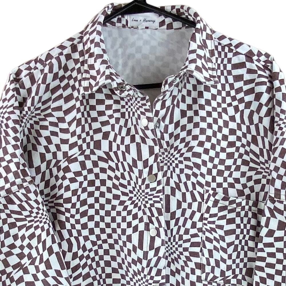 Love + Harmony Womens Optical Illusion Print Denim Oversized Shirt Size M